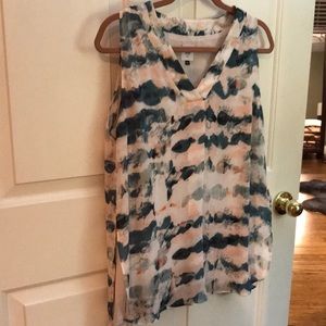 Cabi blouse, sz S, gray and peach.